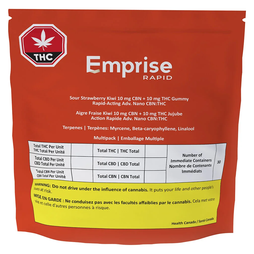Emprise Rapid - Sour Strawberry Kiwi 10 CBN + 10 THC Gummy - 30x1 Pack